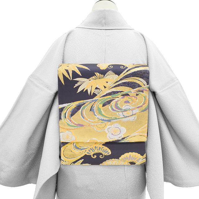 袋帯 京都 西陣 となみ織物 となみ帯 正絹 国風錦 本金箔 青褐色