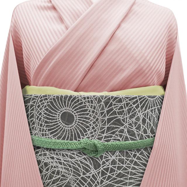 名古屋帯 未使用 正絹 本場筑前博多織 原田織物 全通 九寸 グレー