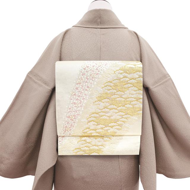 袋帯 フォーマル リサイクル 正絹 手刺繍 引箔地 金糸 白銀地 ホワイト