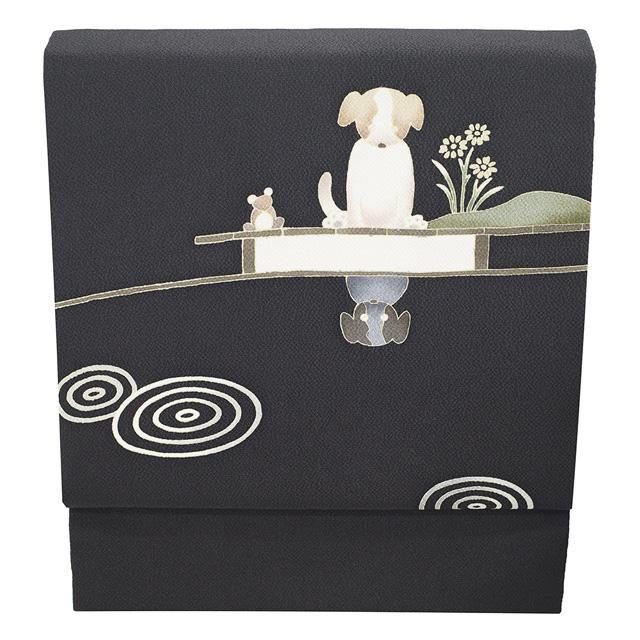 名古屋帯 リサイクル 十日町友禅 秀美 正絹 縮緬 九寸 手描き 金彩加工