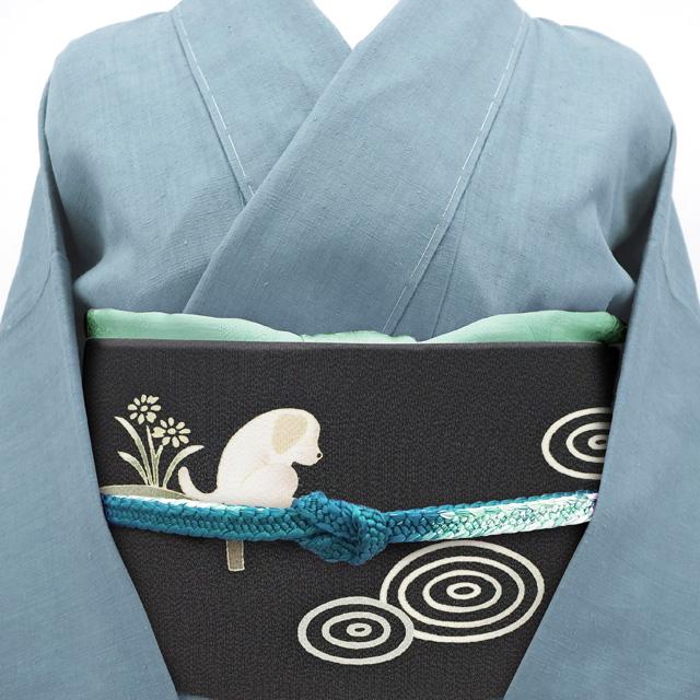 名古屋帯 リサイクル 十日町友禅 秀美 正絹 縮緬 九寸 手描き 金彩加工