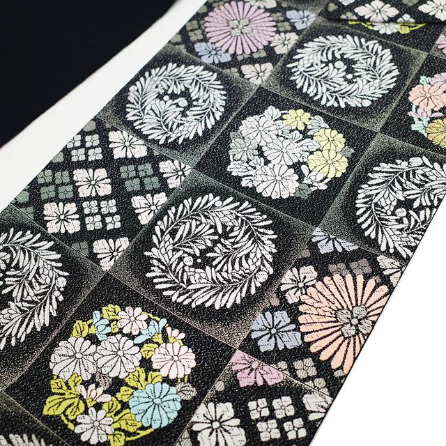 袋帯 未使用 フォーマル 正絹 唐織 京都 西陣 金銀糸 黒 黒銀地 市松