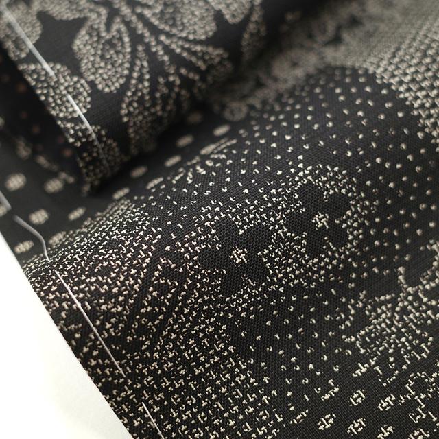 本場大島紬 袷 着物 染大島 正絹 黒地 様々な古典柄 花柄 カジュアル