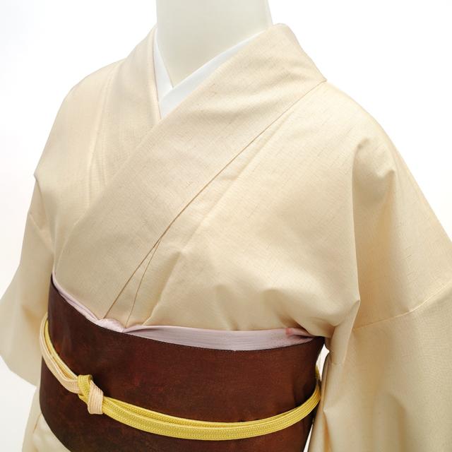 縦節紬 訪問着 袷 着物 正絹 たたき染 ぼかし染 クリームベージュ 花