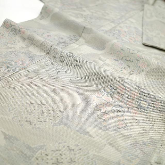 本場大島紬 都喜ヱ門 藤絹織物 袷 着物 藤白泥 横双 ライトグレー 道長
