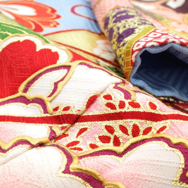 振袖 着物 薄青地 水色 桜 捻梅 牡丹 花古典 レトロ モダン かわいい