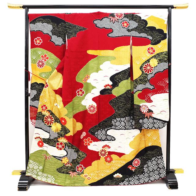 振袖 着物 金駒刺繍 赤 菊 桜 松 霞 花古典柄 成人式 二十歳 20歳 未