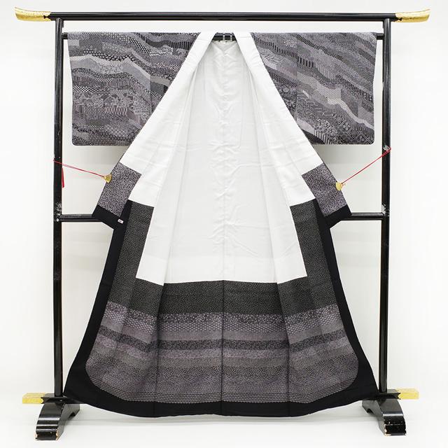 江戸小紋 訪問着 袷 着物 伝統工芸士 染谷梅治 作家物 黒 さが美 扱い