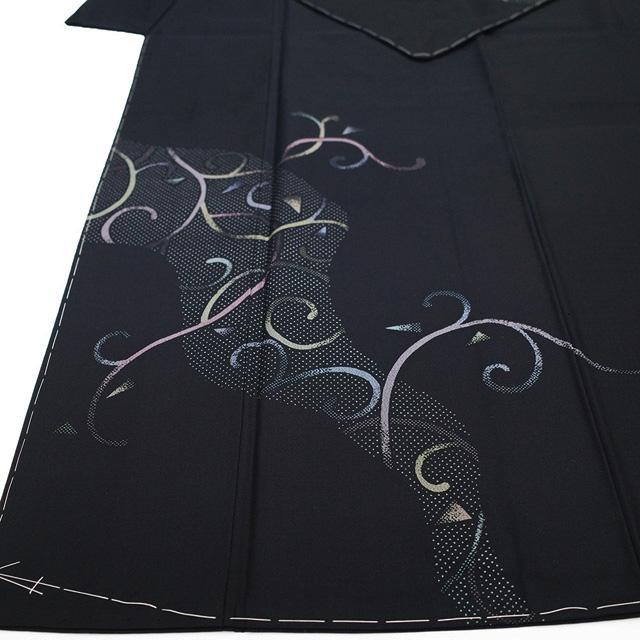 本場大島紬 訪問着 着物 未使用 正絹 染大島 黒 唐草 カジュアル