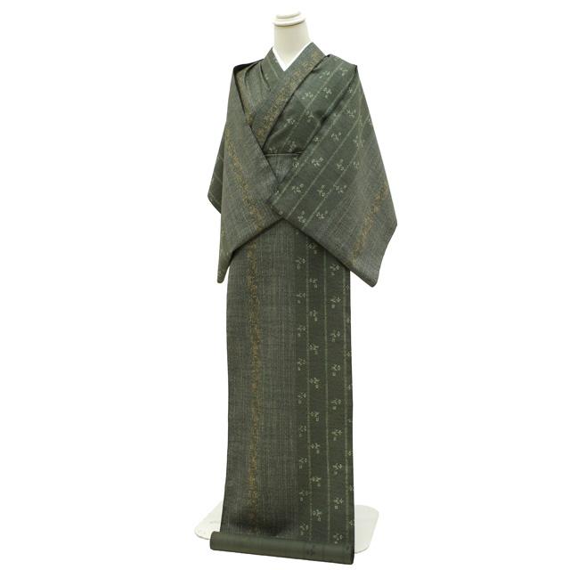 本場大島紬 着物 着尺 反物 正絹 染大島 大島紬 染め柄 深緑 グリーン