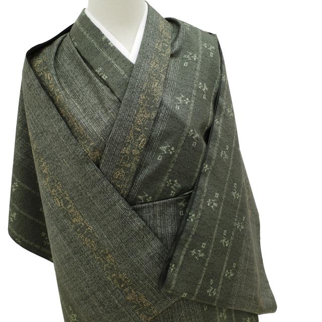 本場大島紬 着物 着尺 反物 正絹 染大島 大島紬 染め柄 深緑 グリーン