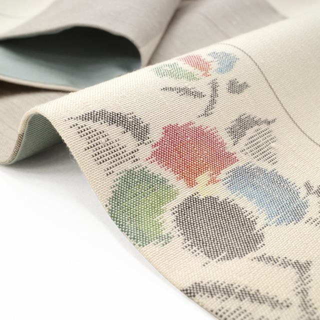 紬 着物 未使用 正絹 袷 十日町 白磁 庭野真平 作 白 グレー 格子 椿