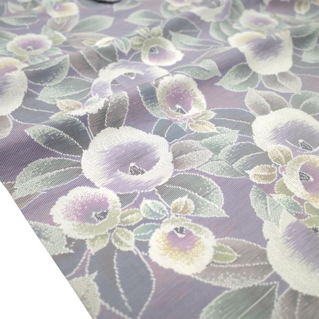 本場大島紬 着物 リサイクル 白大島 大島紬 色大島 正絹 紫 椿 花 中古