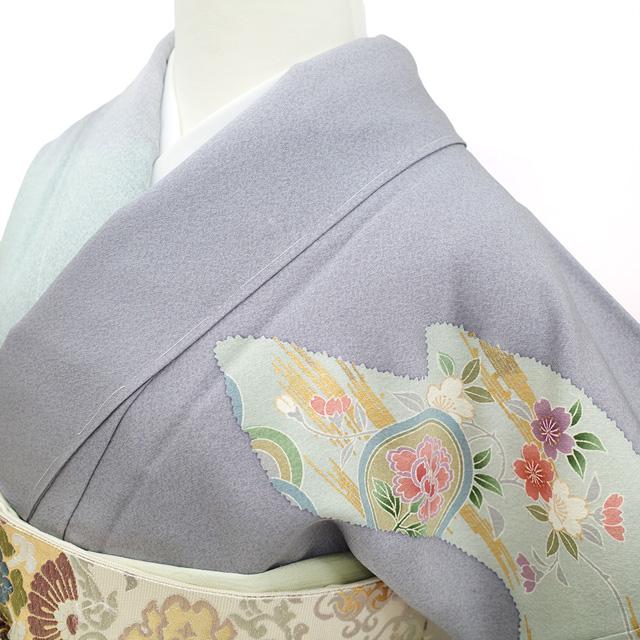 訪問着 着物 正絹 袷 金駒刺繍 金彩 染め分け地 四季の花 春 秋 冬