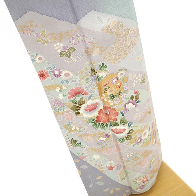 訪問着 着物 正絹 袷 金駒刺繍 金彩 染め分け地 四季の花 春 秋 冬