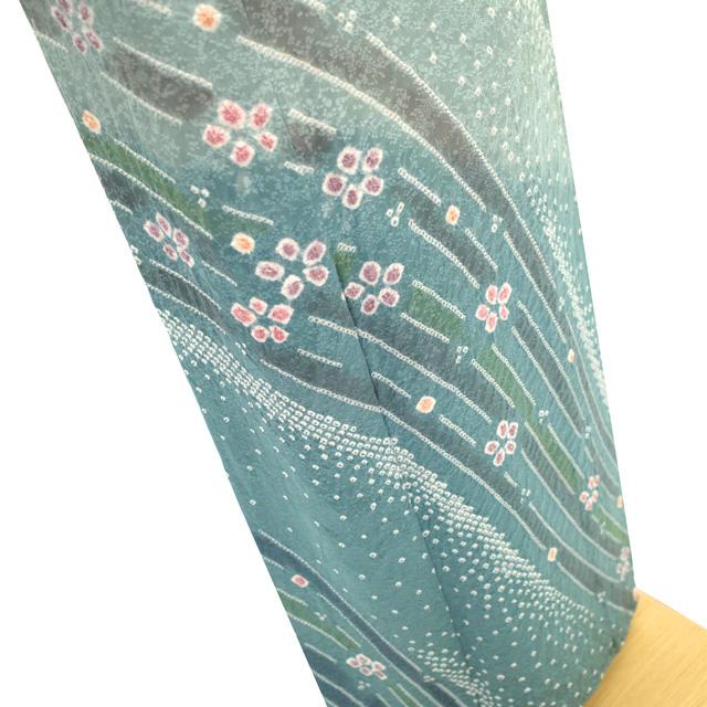 訪問着 着物 リサイクル フォーマル 総絞り 総柄 絞り 青磁色 青緑 花