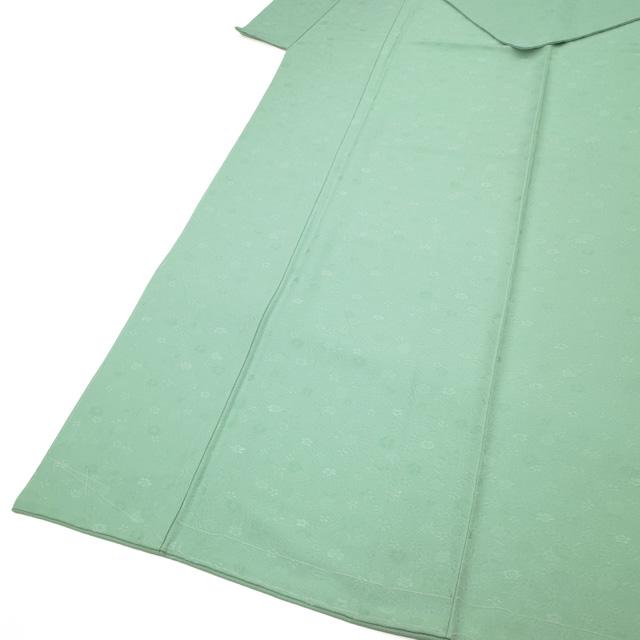 色無地 着物 未使用 正絹 袷 薄緑 地紋 花 一つ紋 セミフォーマル 新古