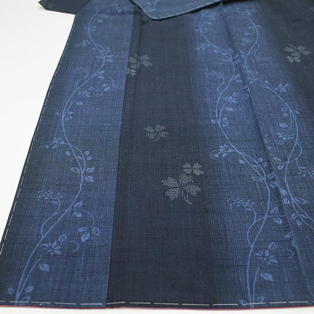 結城紬 着物 未使用 奥順 はたおり娘 正絹 80亀甲 ネイビー 紺 ブルー
