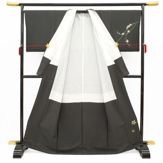 訪問着 着物 未使用 フォーマル 正絹 加賀友禅 佐藤潤 作 濃グレー 楓