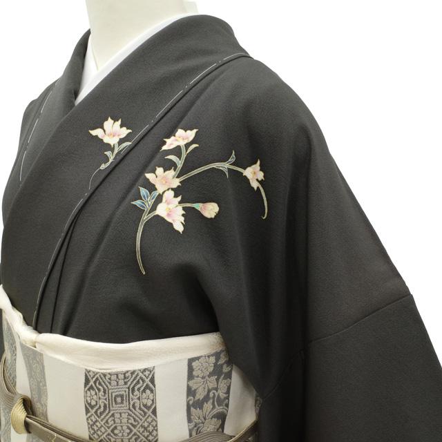 訪問着 着物 未使用 フォーマル 正絹 加賀友禅 佐藤潤 作 濃グレー 楓