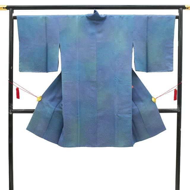 二代目 久保田一竹 作 道中着 コート 未使用 正絹 辻が花 金通し 青