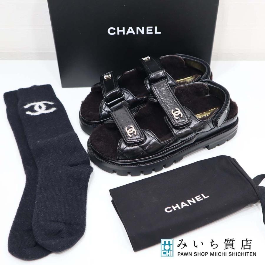 質屋 未使用 シャネル CHANEL サンダル ボア G45291 ソックス付き ココ