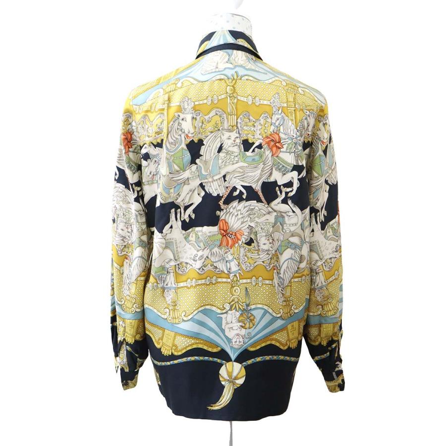 質屋 HERMES エルメス シルク100％ ブラウス シャツ ボウタイ付き 動物