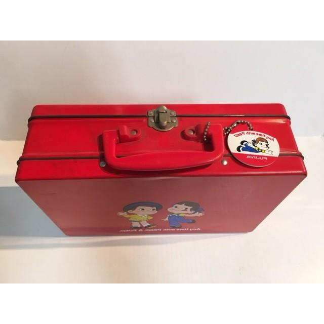 不二家（FUJIYA） ◎不二家ペコちゃん ブリキ缶 赤色 トランクブリキ