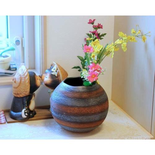 在庫数限り 信楽焼 花瓶 螺旋 櫛目 広口 丸 6.5号 おしゃれ 一輪挿し