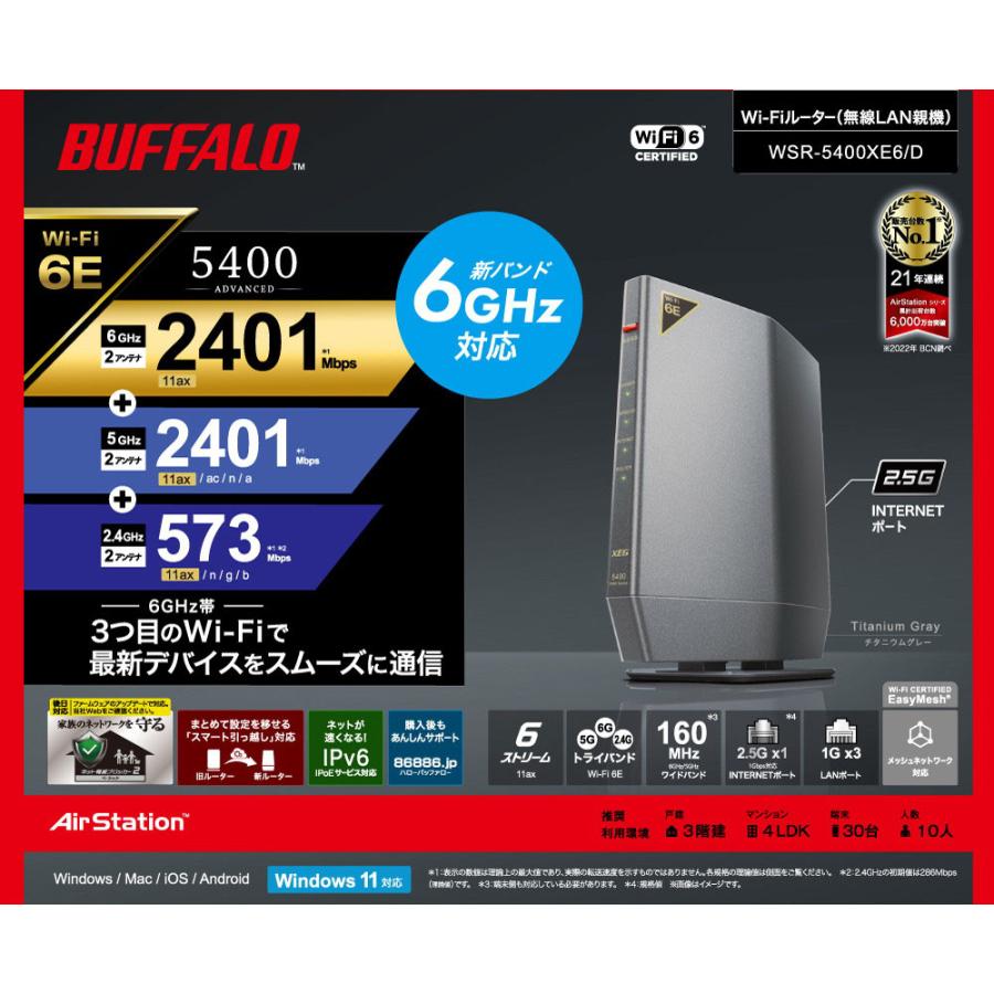 BUFFALO（バッファロー） Wi-Fi 6E(11ax)対応無線LANルーター 2401+