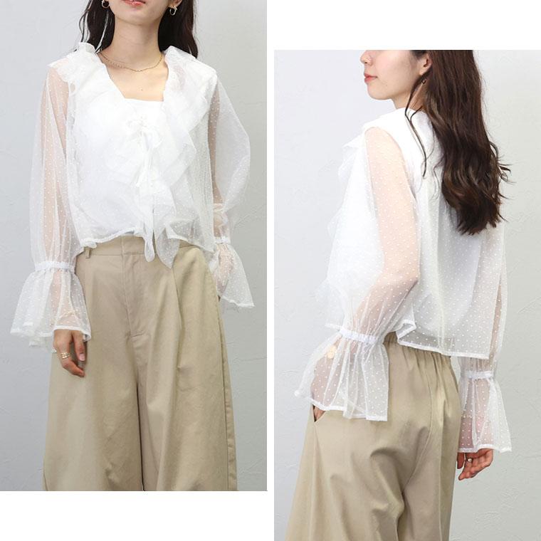 Aletta vita 爆買 トップス ブラウス フロッキードット フリル