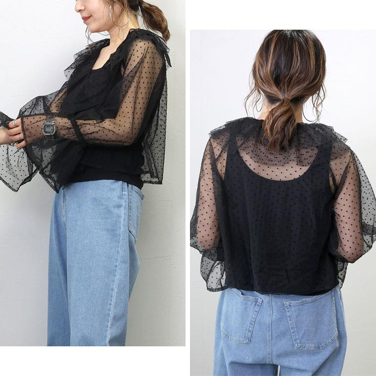 Aletta vita 爆買 トップス ブラウス フロッキードット フリル