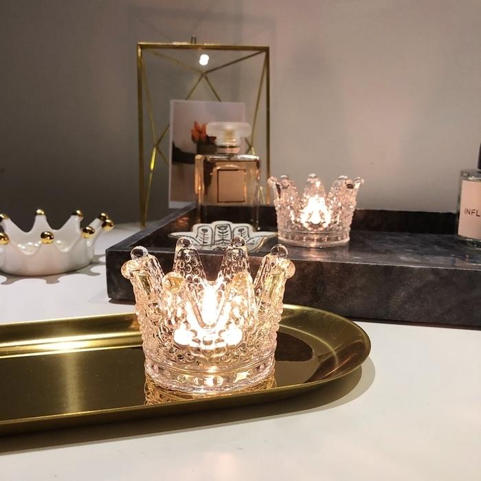 キャンドルホルダー ガラス 王冠 キャンドルスタンド 北欧 おしゃれ
