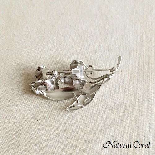 血赤珊瑚 ちあかさんご ブローチ 小花 シルバー ナチュラルコーラル