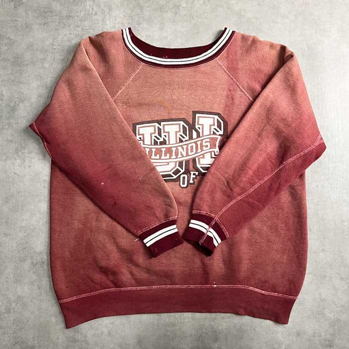 60'S VINTAGE LINED RIB COLLEGE PRINT RAGLAN SLEEVE SWEAT SHIRTS