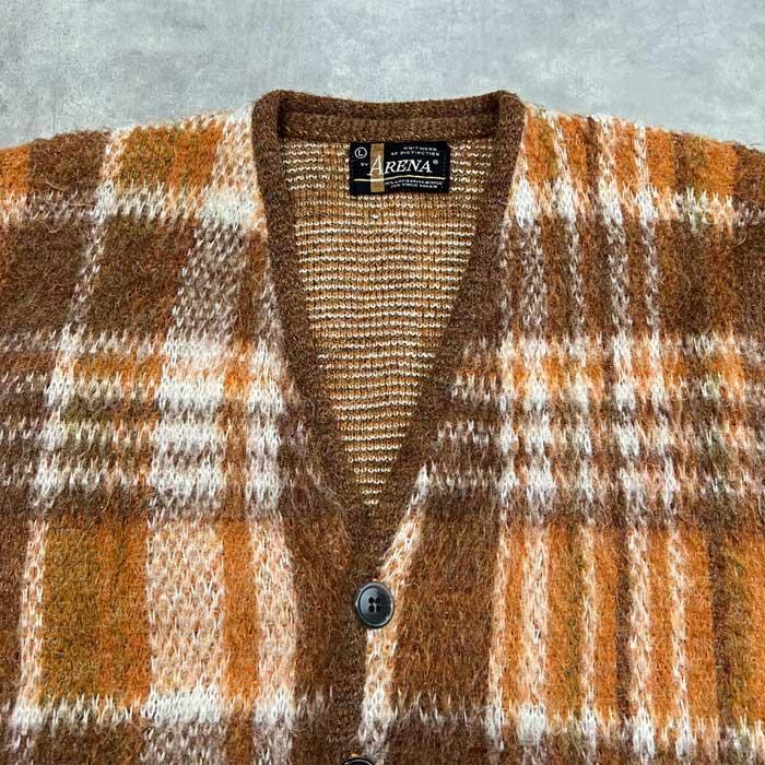 60'S ARENA Check Mohair Cardigan BROWN/L 60年代 チェック柄 モヘア