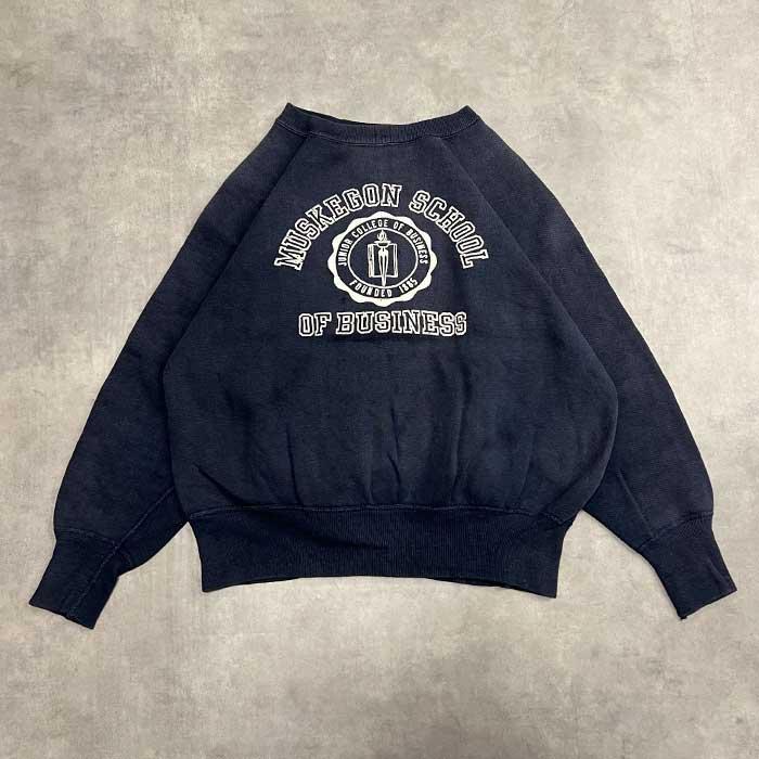 60'S Vintage Raglan College Print Sweat Shirts NAVY 60年代