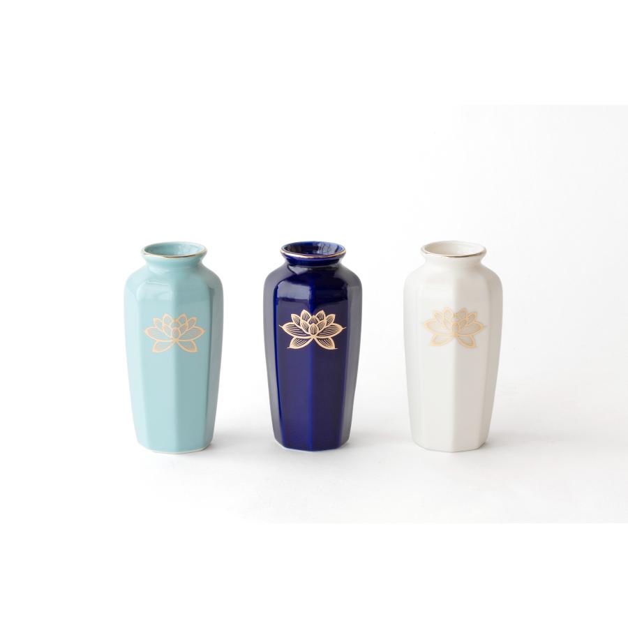 仏間花瓶 八角 選べる3色 金蓮 5号 陶磁器 金付 15センチ モダン 花器