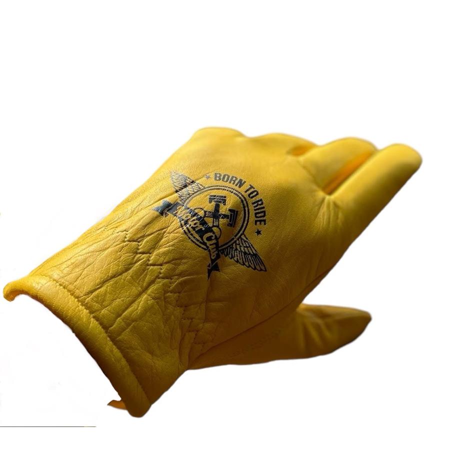 ハーレー乗り必見！ バイク対応 冬用 レザーグローブ イエロー 裏起毛