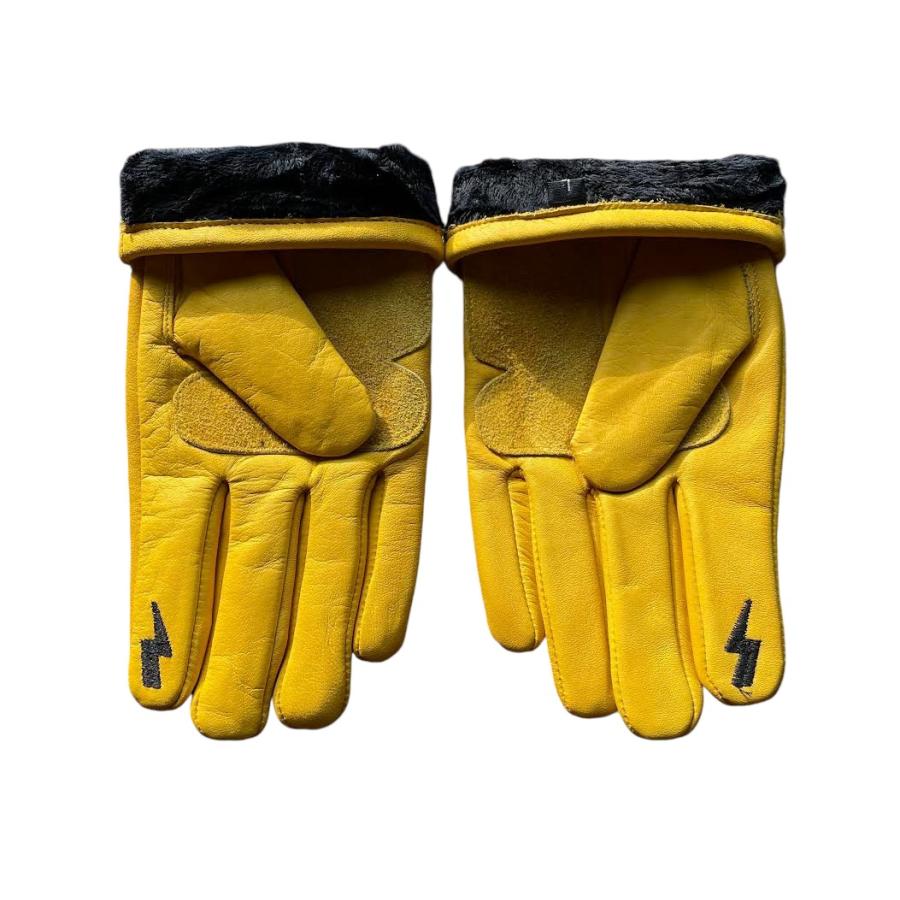 ハーレー乗り必見！ バイク対応 冬用 レザーグローブ イエロー 裏起毛