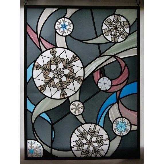 ステンドグラス 建物パネル・鉛線方式 （雪の華） : ステンドグラス
