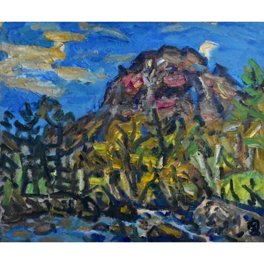 関四郎五郎 「秋の焼岳」 油彩 F8号 真作保証 豪快！爽快！躍動！の