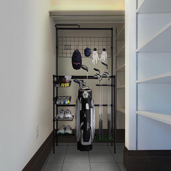 ゴルフ クラブ シューズ 収納 ラック ゴルフバッグ 物置 ブラック