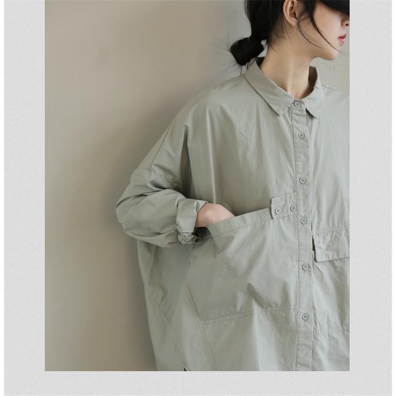トップス シャツ 前開き ボタン留め 折り襟 お尻隠し ゆったりとした