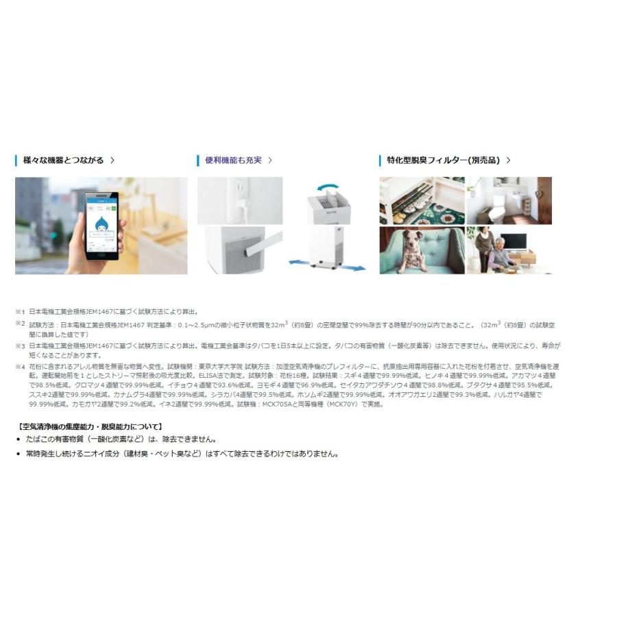 ACK705A-W ダイキン 加湿ストリーマ空気清浄機 ホワイト 〜31畳 タワー