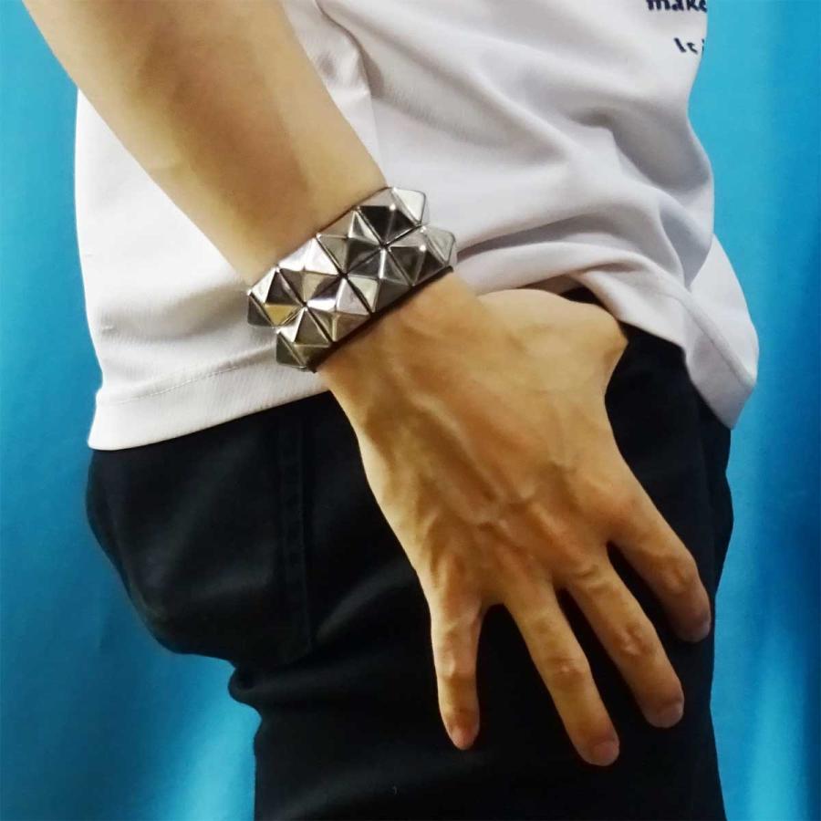 日本製 本革 リストバンド ブレスレット 2連スタッズ No.545 4202