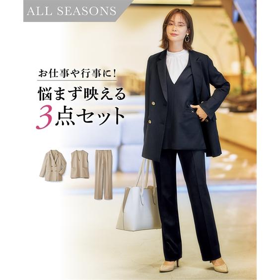 ニッセン（nissen） スーツ パンツ レディース ドビー素材3点セット