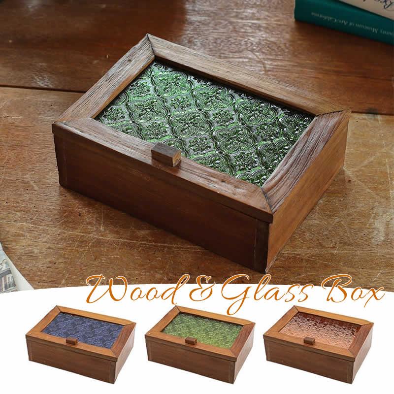 ウッド&エンボスガラス ボックスM BOX 小物入れ 木製 木 蓋付き