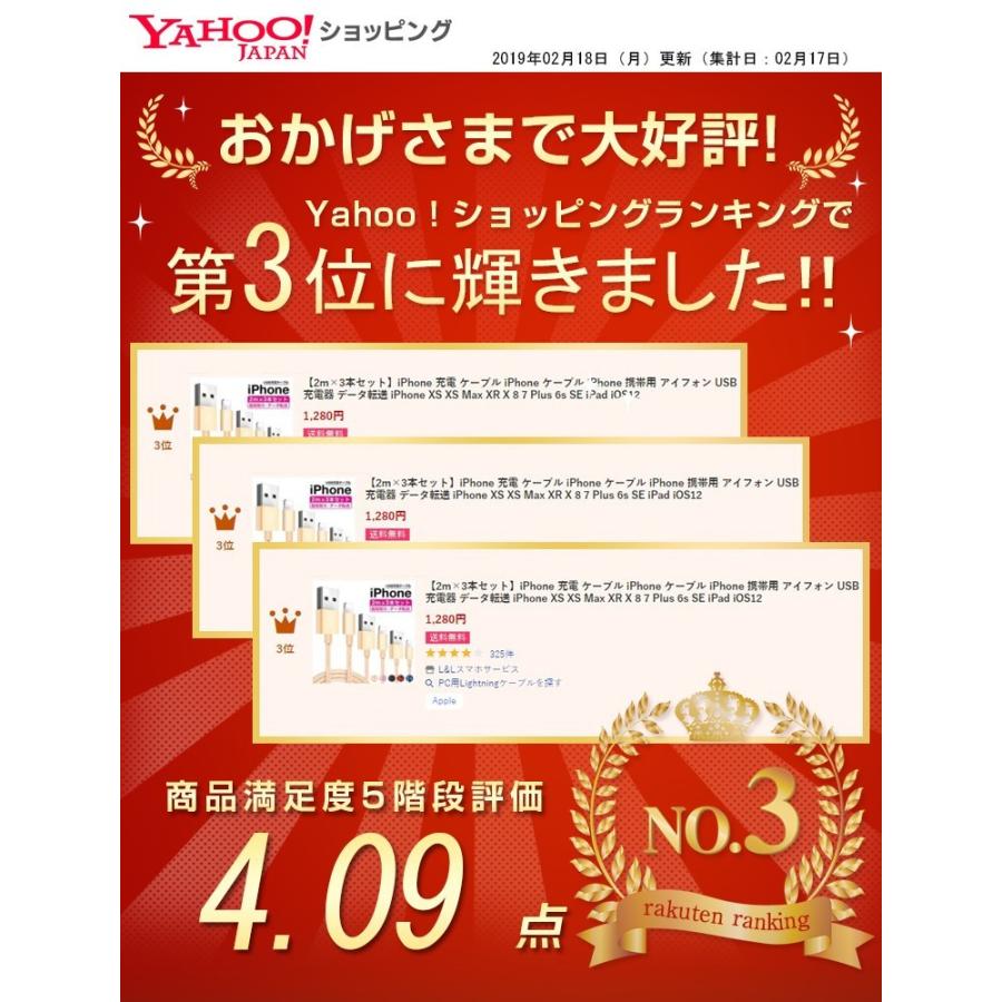 L&Lスマホサービス 2m×3本セット 充電 ケーブル iPhone 16e 14 Pro Max