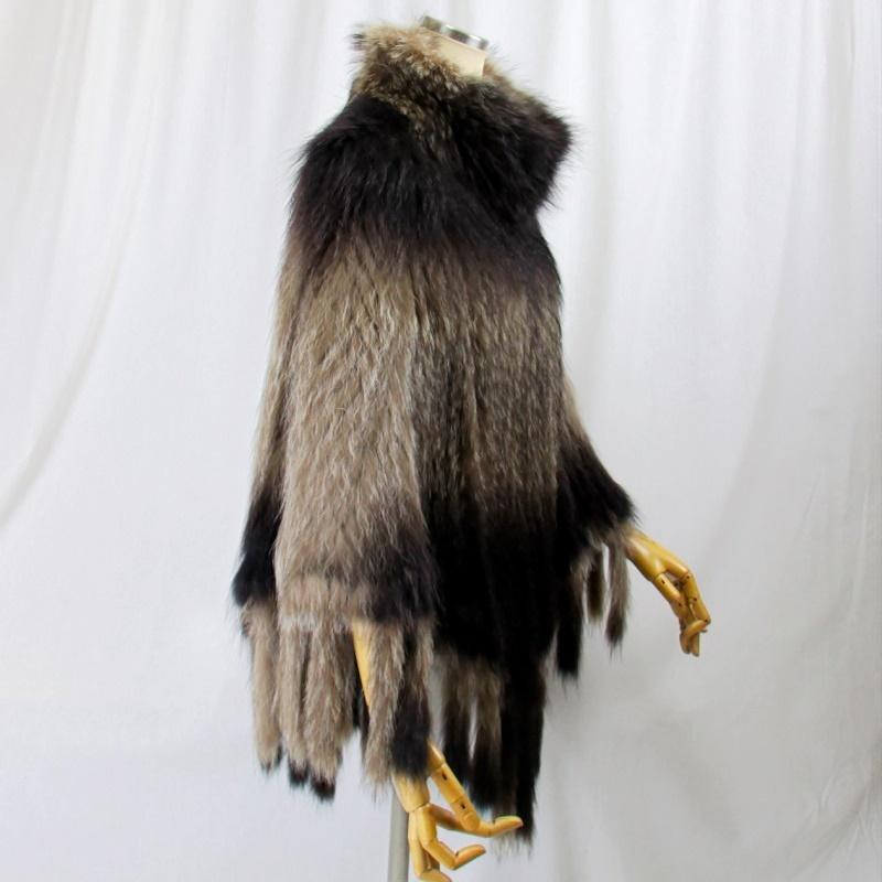 毛皮/アメリカンラクーン/ファー ポンチョ ケープ マント リアルファー